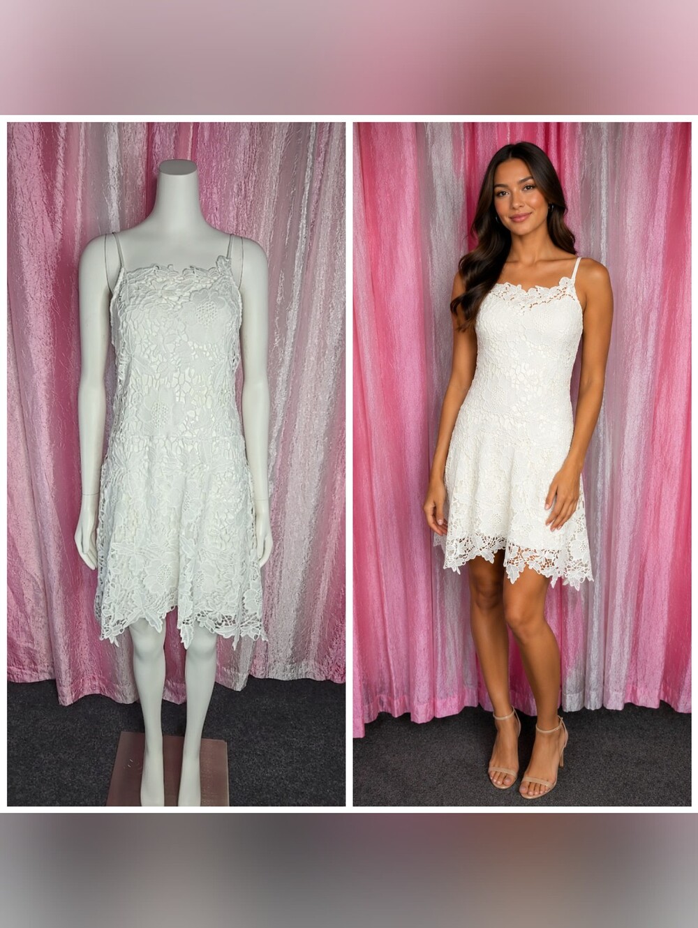 Zara White Crochet Overlay Feminine Lined Dress Size Small